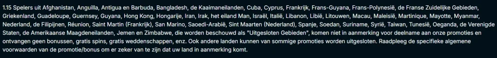 LuckyWands bonusvoorwaarden met Nederland als uitgesloten gebied