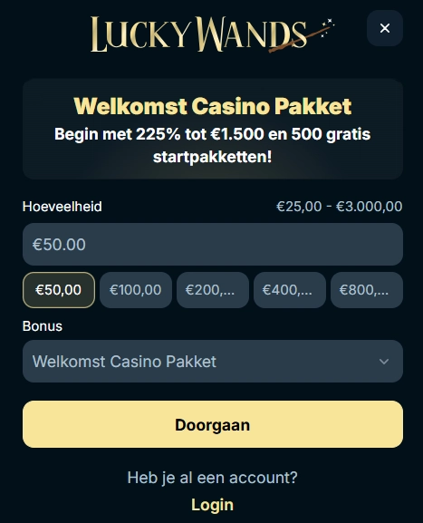 LuckyWands registratieformulier met landselectie